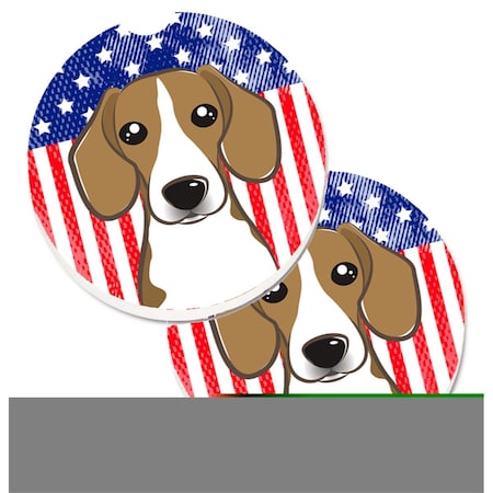 Carolines Treasures American Flag and Beagle Set of 2 Cup Holder Car Coaster BB2169CARC